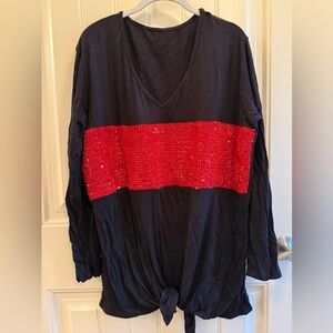 NWT Black Top with Red Sequin Stripe